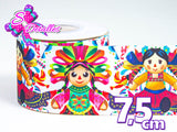 LBP07041 - Listón Estampado de 7,5 cm - Mexico (por metro)