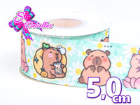 LBP06015 - Listón Estampado de 5,0 cm - Capibara (por metro)