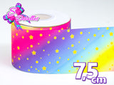 LBP07379 - Listón Estampado de 7,5 cm - Arcoiris (por metro)