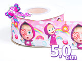 LBP06142 - Listón Estampado de 5,0 cm - Masha y el Oso (por metro)