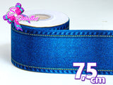 LBP07460 - Listón Estampado de 7,5 cm - Mezclilla (por metro)a)