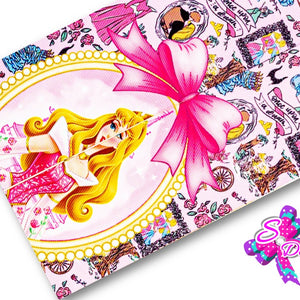 LBP07134 - Listón Estampado de 7,5 cm - Bella Durmiente (Tira de 91 cm)