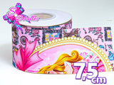 LBP07134 - Listón Estampado de 7,5 cm - Bella Durmiente (Tira de 91 cm)
