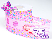LBP07136 - Listón Impreso de 7,5 cm - Mis Pastelitos (Tira de 81 cm)
