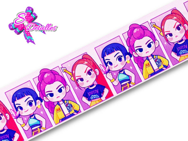 LBP07054 - Listón Estampado de 7,5 cm - Huntrix (por metro)