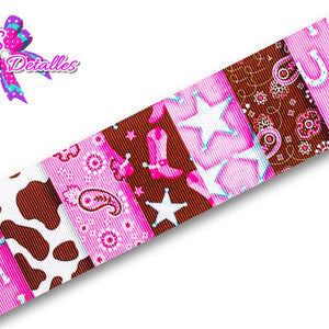 LBP06016 - Listón Estampado de 5,0 cm - Vaquera (por metro)