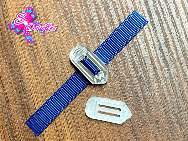 PL0011 - Pasa Listón Acrílico de 1cm x 2,5cm - Creyon Plata (Abertura de 1 cm)