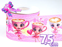 LBP07022 - Listón Estampado de 7,5 cm - Ballerina Capuchina (por metro)
