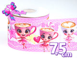 LBP07022 - Listón Estampado de 7,5 cm - Ballerina Capuchina (por metro)