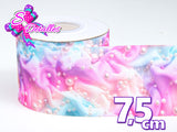 LBP07425 - Listón Estampado de 7,5 cm - Perlas (por metro)