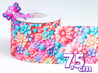 LBP07019 - Listón Impreso de 7,5 cm - Flores (por metro)