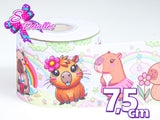 LBP07342 - Listón Estampado de 7,5 cm - Capibara (por metro)