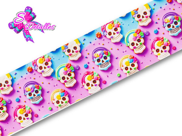 LBP07393 - Listón Impreso de 7,5 cm - Calavera (por metro)