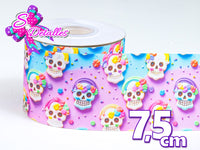 LBP07393 - Listón Impreso de 7,5 cm - Calavera (por metro)