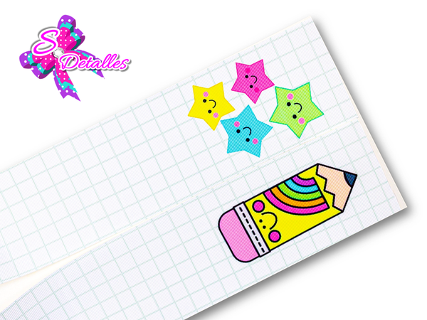 LBP07090 - Listón Estampado  de 7,5 cm - Clases (Tira de 82 cm)