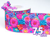 LBP07068 - Listón Impreso de 7,5 cm - Flores (por metro)