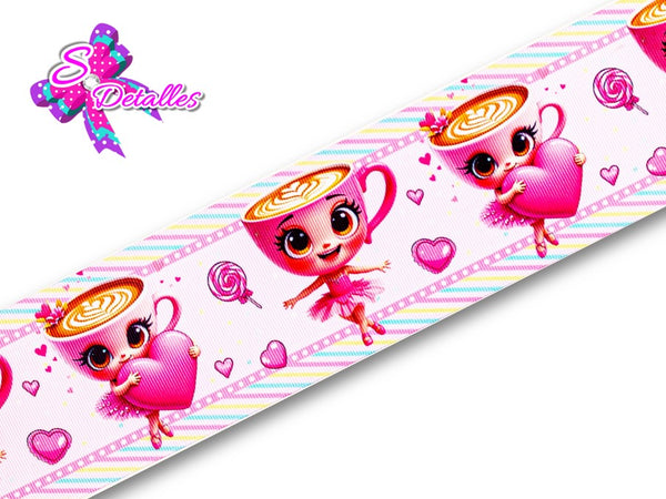 LBP07144 - Listón Estampado de 7,5 cm - Ballerina Capuchina (por metro)
