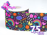 LBP07159 - Listón Estampado de 7,5 cm - Arcoiris (por metro)