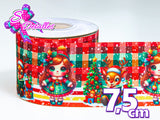 LBP27475 - Listón Estampado de 7,5 cm - Navidad (por metro)