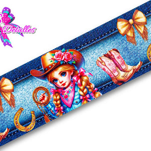 LBP07219 - Listón Estampado de 7,5 cm - Vaquera (por metro)