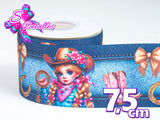 LBP07219 - Listón Estampado de 7,5 cm - Vaquera (por metro)