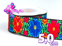 LBP06071 - Listón Estampado de 5,0 cm - Flores (por metro)