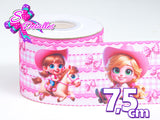 LBP07365 - Listón Estampado de 7,5 cm - Vaquera (por metro)