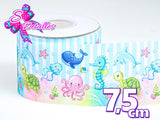 LBP07093 - Listón Estampado de 7,5 cm - Mar (por metro)