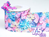LBP07194 - Listón Estampado de 7,5 cm - Mariposas (por metro)