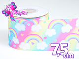 LBP07257 - Listón Estampado de 7,5 cm - Arcoiris (por metro))
