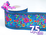 LBP07215 - Listón Estampado de 7,5 cm - Flores (por metro)