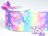 LBP07142 - Listón Estampado de 7,5 cm - Sirena (por metro)