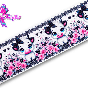 LBP07220 - Listón Estampado de 7,5 cm - Vaca (por metro)