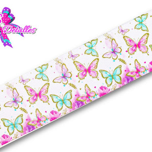 LBP06012 - Listón Estampado de 5,0 cm - Mariposas (por metro)