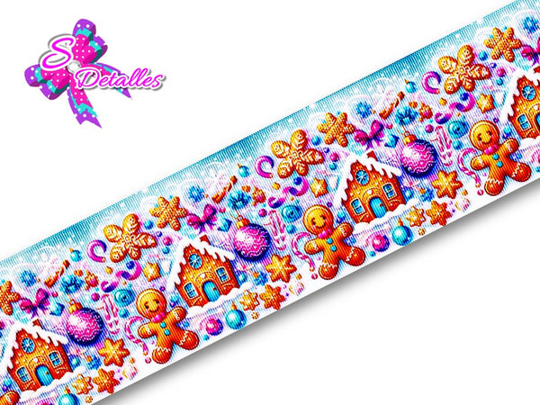 LBP27428 - Listón Estampado de 7,5 cm - Navidad (por metro)