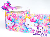 LBP07270 - Listón Estampado de 7,5 cm - Hello Kitty (por metro)