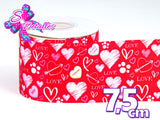 LBP07063 - Listón Estampado de 7,5 cm - Corazones (por metro)