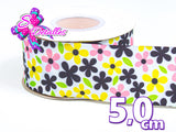 LBP06076 - Listón Estampado de 5,0 cm - Flores (por metro)