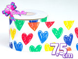 LBP07046 - Listón Estampado de 7,5 cm - Corazones (por metro)