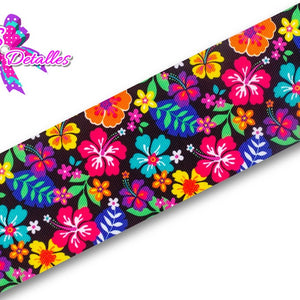 LBP07149 - Listón Estampado de 7,5 cm - Flores (por metro)