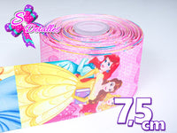 LBP07056 - Listón Impreso de 7,5 cm - Princesas (Tira de 90 cm)