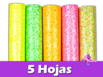 HV000024 - 5 Hojas de Vinil de 15x21 cm - Glitter Fluorescente (Pequeñas)