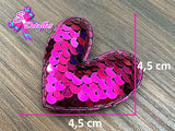 CMS20006 - Corazon Lentejuela 4,5cm por 4,5cm - Fucsia/Plata