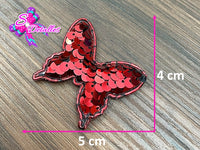 CMS20020 - Mariposa Lentejuela 5cm por 4cm - Rojo/Plata