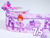 LBP07297 - Listón Impreso de 7,5 cm - Bailarina (por metro)