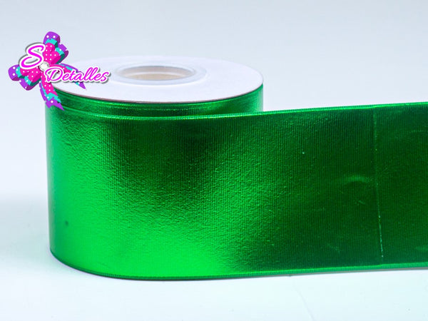 Rollo de 10 metros - Listón Holograma de 7,5 cm - Metalizado Espejo Verde (por rollo)