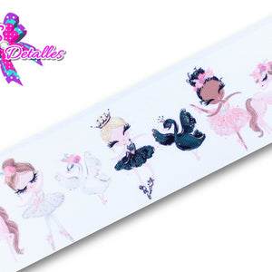 LBP07143 - Listón Estampado de 7,5 cm - Bailarina (Por metro)