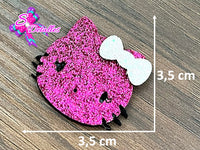 CMS30016 - Fieltro Glitter de 3,5cm x 3,5cm - Hello Kitty - Fucsia