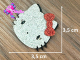 CMS30017 - Fieltro Glitter de 3,5cm x 3,5cm - Hello Kitty - Plata