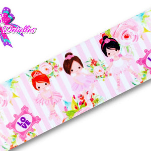 LBP07199 - Listón Estampado de 7,5 cm - Bailarina (por Metro)